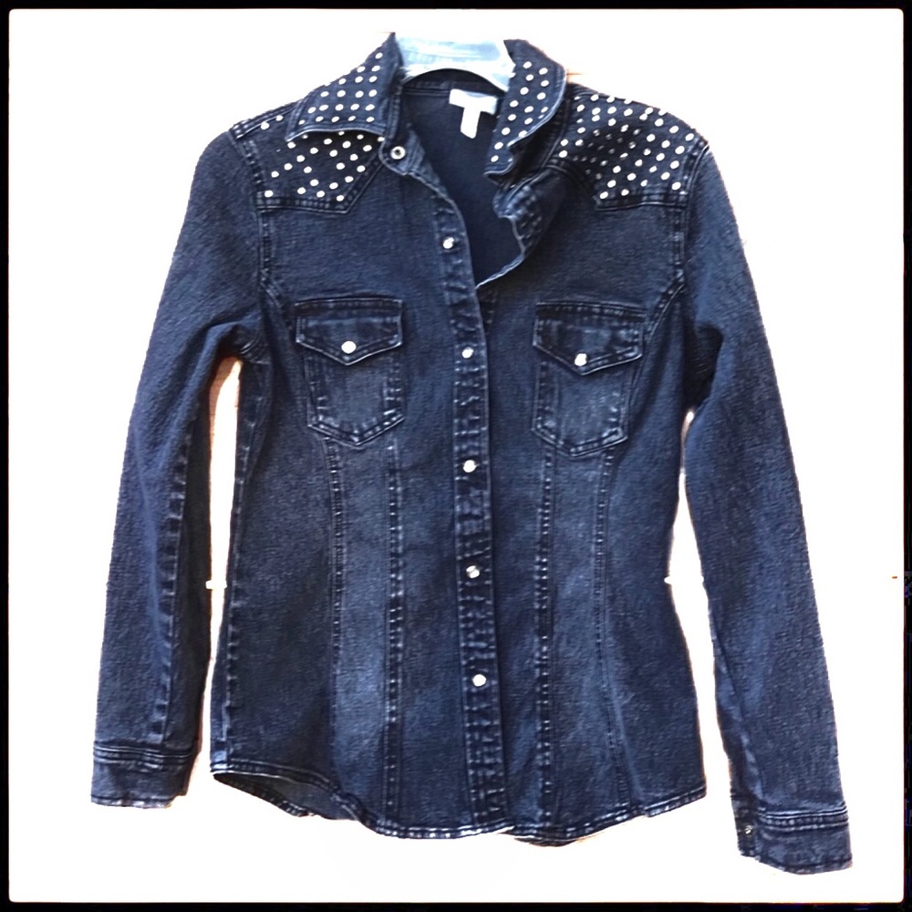 DG2 Diane Gilman Vintage Rhinestone Jean Jacket S